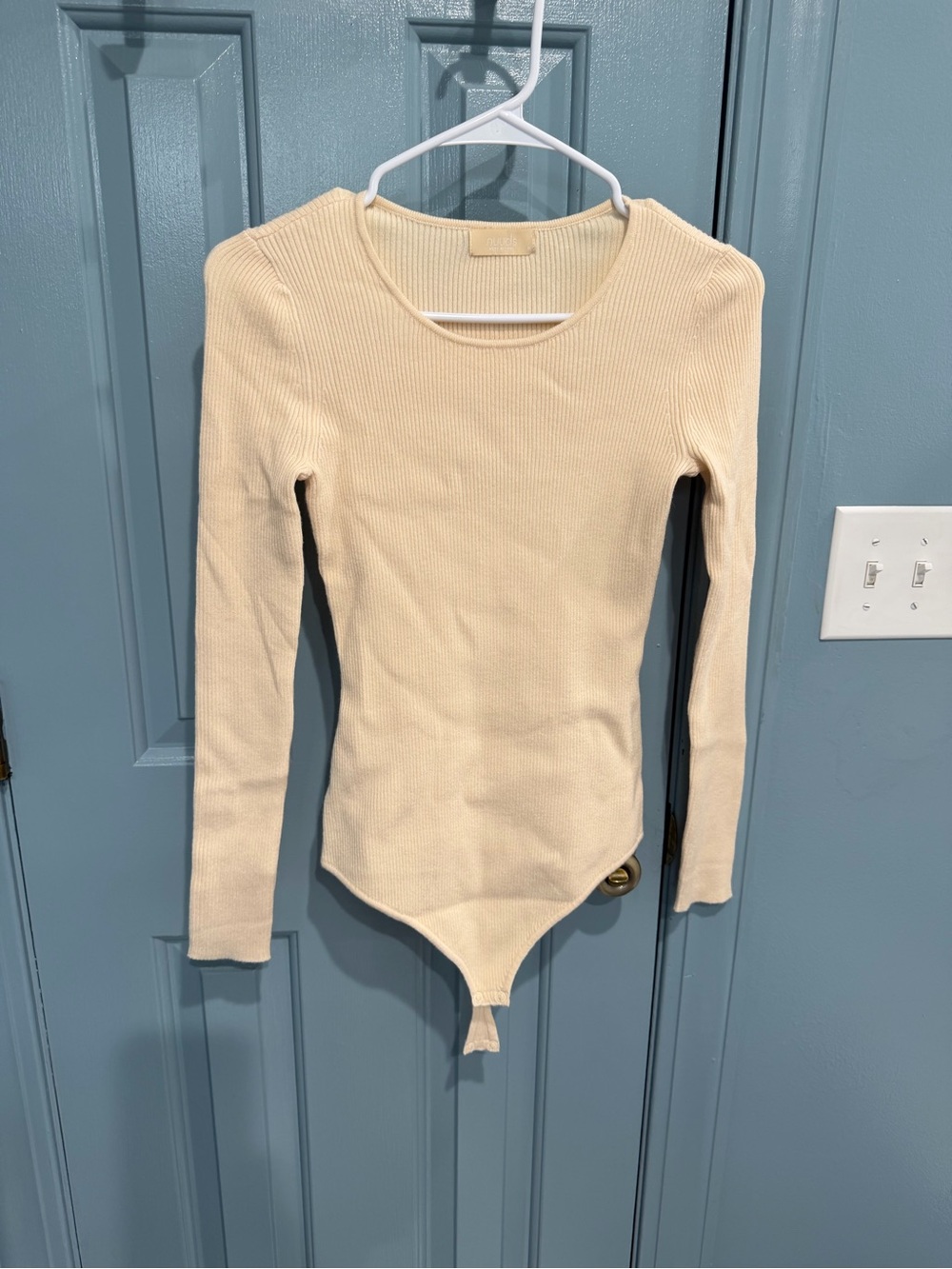 Nuuds Cream Ribbed Long Sleeve Bodysuit